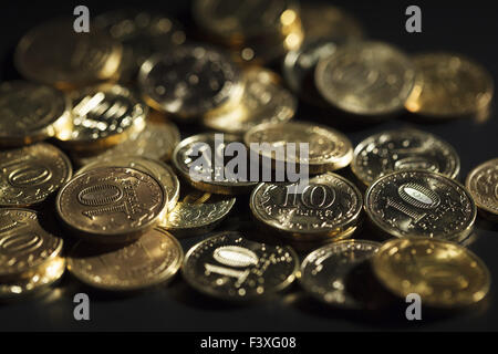 Zehn russische Rubel Münzen Stockfoto