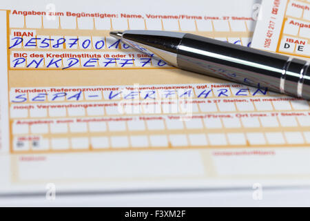 IBAN übertragen form Stockfoto