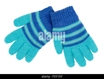 paar von blau gestreift gestrickte Handschuhe Stockfoto