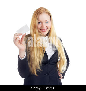 Geschäftsfrau mit leeren Karte Stockfoto