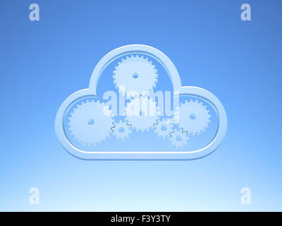 Metallische Cloud Computing-Symbol auf blauem Himmel Stockfoto