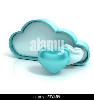 Wolke mit Herz. Lieblings-Lagerung-3D Computer-Symbol isoliert Stockfoto