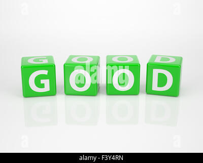 Gutes aus grünen Buchstaben-Würfel Stockfoto