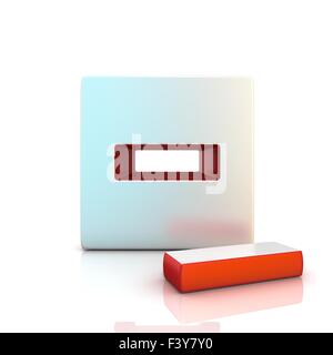 Minus-Zeichen. 3D Render Abbildung, isoliert auf weiss. Vorderansicht Stockfoto