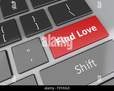 3D Renderer Bild. Computer-Tastatur mit Love Button. Liebe-Konzept zu finden. Stockfoto