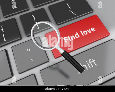 3D Renderer Bild. Computer-Tastatur mit roter Liebe Knopf. Liebe-Konzept zu finden. Stockfoto
