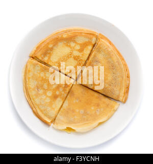 Pfannkuchen auf einen Teller gestapelt. Stockfoto