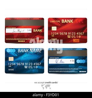 Reihe von realistisch Kreditkarte Icons isoliert auf weißem Hintergrund. Vektor-Business-Objekte-Konzept Stock Vektor