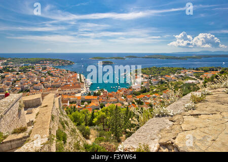 Stadt Hvar und die Paklinski Inseln anzeigen Stockfoto