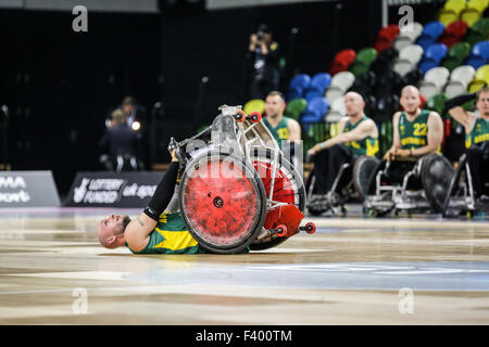 Australien besiegten Japan 65-62 bei Welt Rollstuhl Rugby-Challanege am Coperbox, Queen Elizabeth Park, London, UK.  13. Oktober 2015. Copyright Carol Moir/Alamy live-Nachrichten. Stockfoto