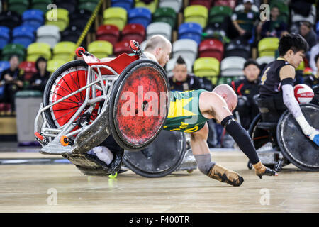 Australien besiegten Japan 65-62 bei Welt Rollstuhl Rugby-Challanege am Coperbox, Queen Elizabeth Park, London, UK.  Australien will keine 10 Bindung fall.13th Oktober 2015. Copyright Carol Moir/Alamy live-Nachrichten. Stockfoto