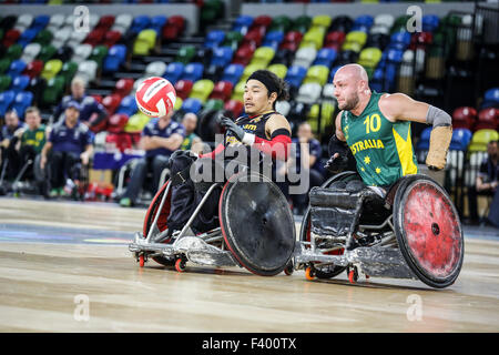 Australien besiegten Japan 65-62 bei Welt Rollstuhl Rugby-Challanege am Coperbox, Queen Elizabeth Park, London, UK.  13. Oktober 2015. Copyright Carol Moir/Alamy live-Nachrichten. Stockfoto