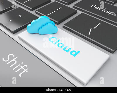 3D Wolke auf Computer-Tastatur. Stockfoto