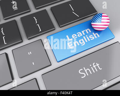 3D Englisch lernen am Computer-Tastatur. Stockfoto