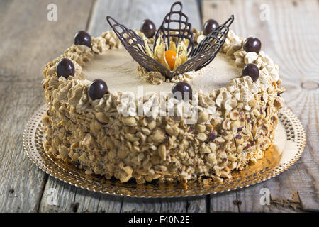 Kaffee-Kuchen mit Schokolade Dekoration. Stockfoto