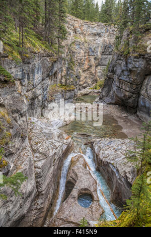 Blick auf Maligne Canyon im Jasper-Nationalpark, Rocky Mountains, Kanada, Nordamerika. Stockfoto