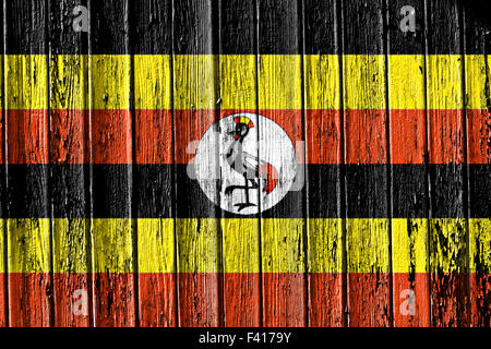 Flagge Ugandas bemalt auf Holzrahmen Stockfoto