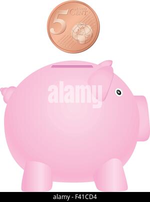 Sparschwein und Münze auf weißem Hintergrund. Vektor-Illustration. Stock Vektor