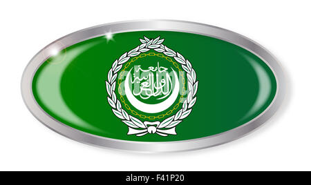 Ovale silberne Taste mit der arabischen Liga-Flagge auf einem weißen Hintergrund isoliert Stockfoto