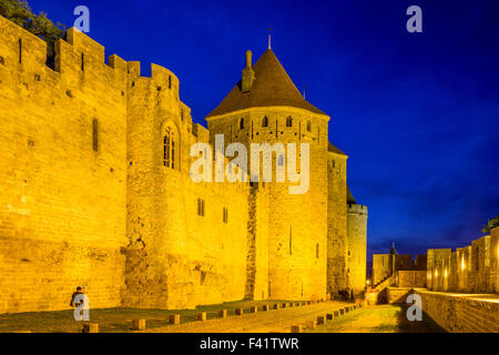 Zinne, Cité de Carcassonne, Languedoc-Roussillon, Frankreich Stockfoto