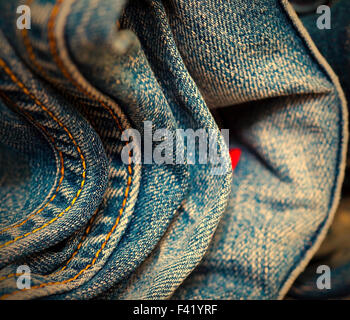 Nähte auf Blue jeans Stockfoto