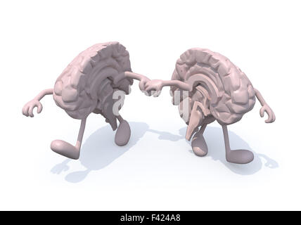 zwei halbe Gehirne, die gehen hand in hand, 3d Illustration Stockfoto