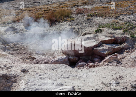 Red Spouter thermische Entlüftung im Yellowstone National Park, die heißen Dampf freigibt und macht ein lautes Pfeifen Klang. Stockfoto