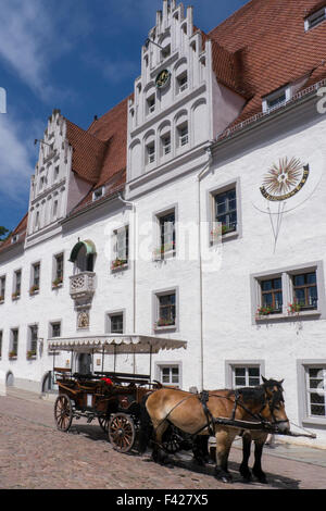 Rathaus Meißen, Sachsen Deutschland mit touristischen Pferdekutsche draußen warten. Stockfoto