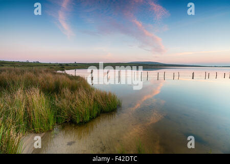 Sonnenuntergang am Dozmary Pool auf Bodmin Moor in Cornwall Stockfoto