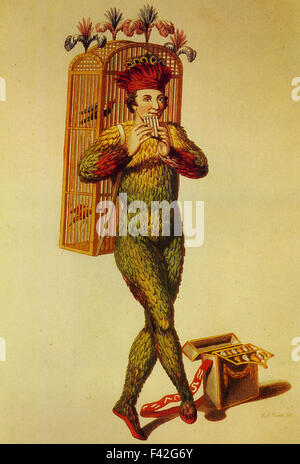 DIE MAGIC FLUTE 1791-Oper von Wolfgang Amadeus Mozart. Anfang des 19. Jahrhunderts Außenillustration Papageno Stockfoto