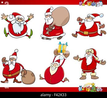 Comic-Illustration der Weihnachtsmann mit Geschenken und Weihnachtsthemen festlegen Stock Vektor