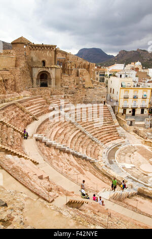 Römische Theater von Carthago Nova, eines der Wahrzeichen der Stadt Cartagena, Spanien. Stockfoto