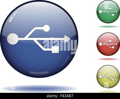 Weiß USB-Symbol auf einer Kugel in verschiedenen Farben. Stock Vektor