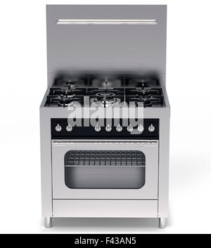 Moderne Stahl Gasherd und Backofen, isoliert auf weiss mit Beschneidungspfad Stockfoto