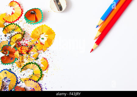 Buntstift, Späne und spitzer Stockfoto