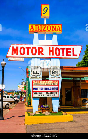 Arizona Motor Hotel anmelden Railroad Ave East Rte 66 in Williams, Arizona die letzte Route 66 Stadt Bi-durch i-40 übergeben werden Stockfoto