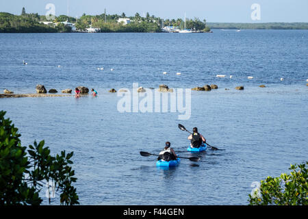 Florida Keys, Highway Route 1 Overseas Highway, Key Largo, John Pennekamp Coral Reef State Park, Largo Sound, Mann Männer männlich, Frau weibliche Frauen, Paar, Kajaks Stockfoto