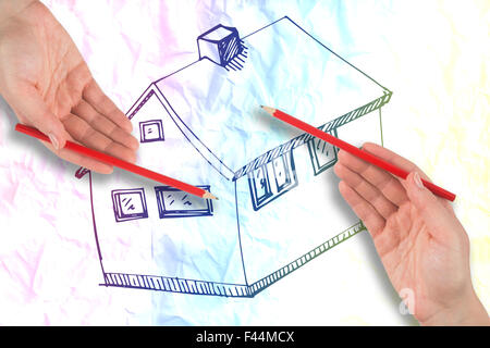 Zusammengesetztes Bild von Hand mit rotem Stift Stockfoto