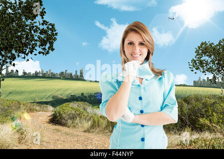 Zusammengesetztes Bild der Stewardess Stockfoto