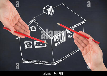 Zusammengesetztes Bild von Hand mit rotem Stift Stockfoto