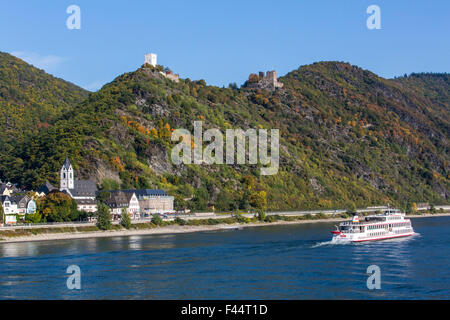 Burg Sterrenberg, links und Burg Liebenstein Kamp-Bornhofen, Rheingau, Oberes Mittelrheintal, Stockfoto