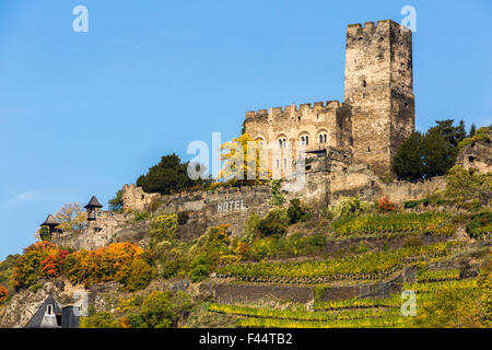 Burg Burg Gutenfels über Kaub, Rheingau, die UNESCO Welt Kulturerbe Oberes Mittelrheintal, Stockfoto
