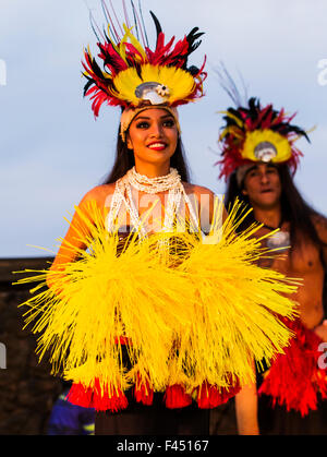 Native männlichen hawaiianische traditionelle Tanz bei Lua, Big Island, Hawaii, USA Stockfoto