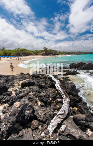 Touristen genießen Sie Strand und Meer, Hapuna Beach, Kohala Coast, Hawaii, USA Stockfoto