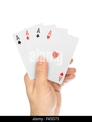 Hand mit Spielkarten Stockfoto