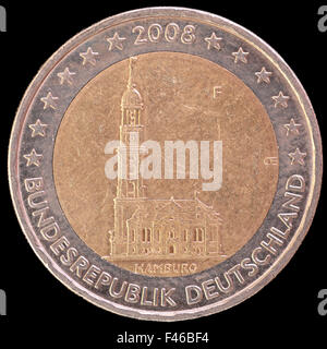 Eine Festschrift verteilt zwei-Euro-Münze herausgegeben von Deutschland im 2008 die barocke Kirche St. Michaelis befindet sich in der Darstellung der Stockfoto