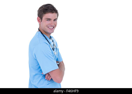 Junge Krankenschwester in blaue Tunika Stockfoto