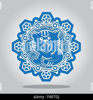 Schneeflocke mit einer Kontur des Tigers auf die chinesischen Tierkreiszeichen. Eine Karte für Silvester und die Einladung zu einem Urlaub. Vektor-ich Stock Vektor