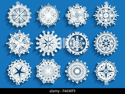 Schöne Schneeflocken set für Weihnachten Winter Design. Vektor-illustration Stock Vektor