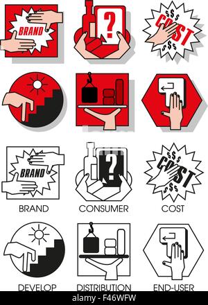Linie Icons set mit flachen Design-Elemente von Marketing und Vertrieb von waren und Produkten. Moderne Vektor-Piktogramm-Sammlung Stock Vektor